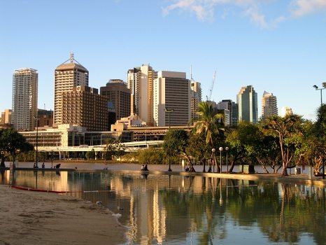 Man made beach and the city