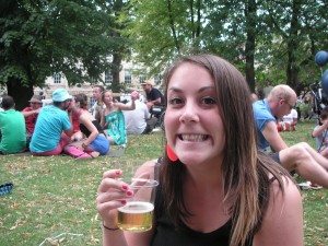 Happy Orsi drinking cider in the park Happy Orsi drinking cider in the park